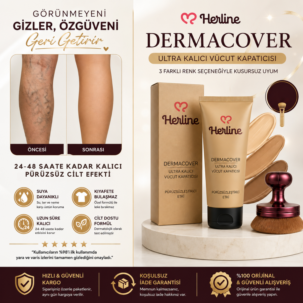 Herline DermaCover Ultra (Kalıcı Vücut Kapatıcısı & Pürüzsüzleştirici Efekt)