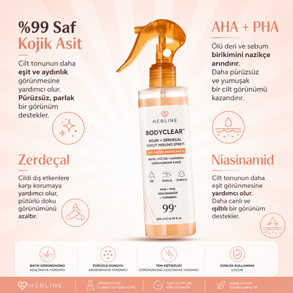 Herline BodyClear™ Kojik Asit + Zerdeçal Vücut Peeling Spreyi
