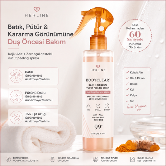 Herline BodyClear™ Kojik Asit + Zerdeçal Vücut Peeling Spreyi